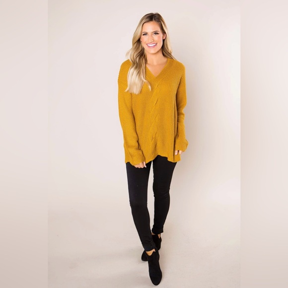 NWT Mustard Yellow Gold Cable Knit Sweater - Picture 8 of 8